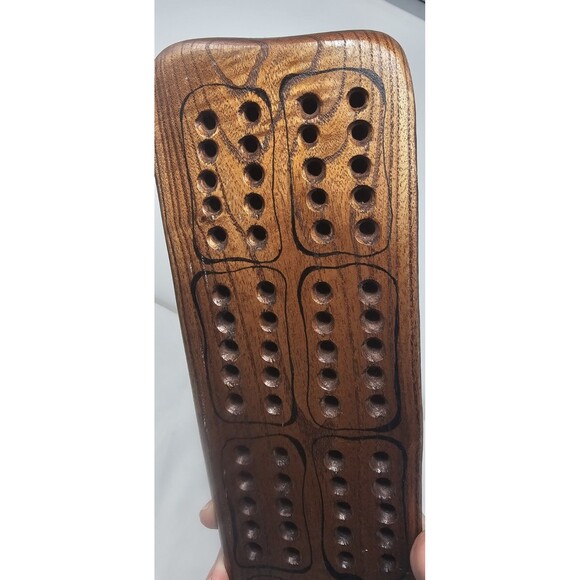 Vintage Hand Crafted Solid Wood Cribbage Board  21"X5" Signed 2002 - Picture 5 of 11